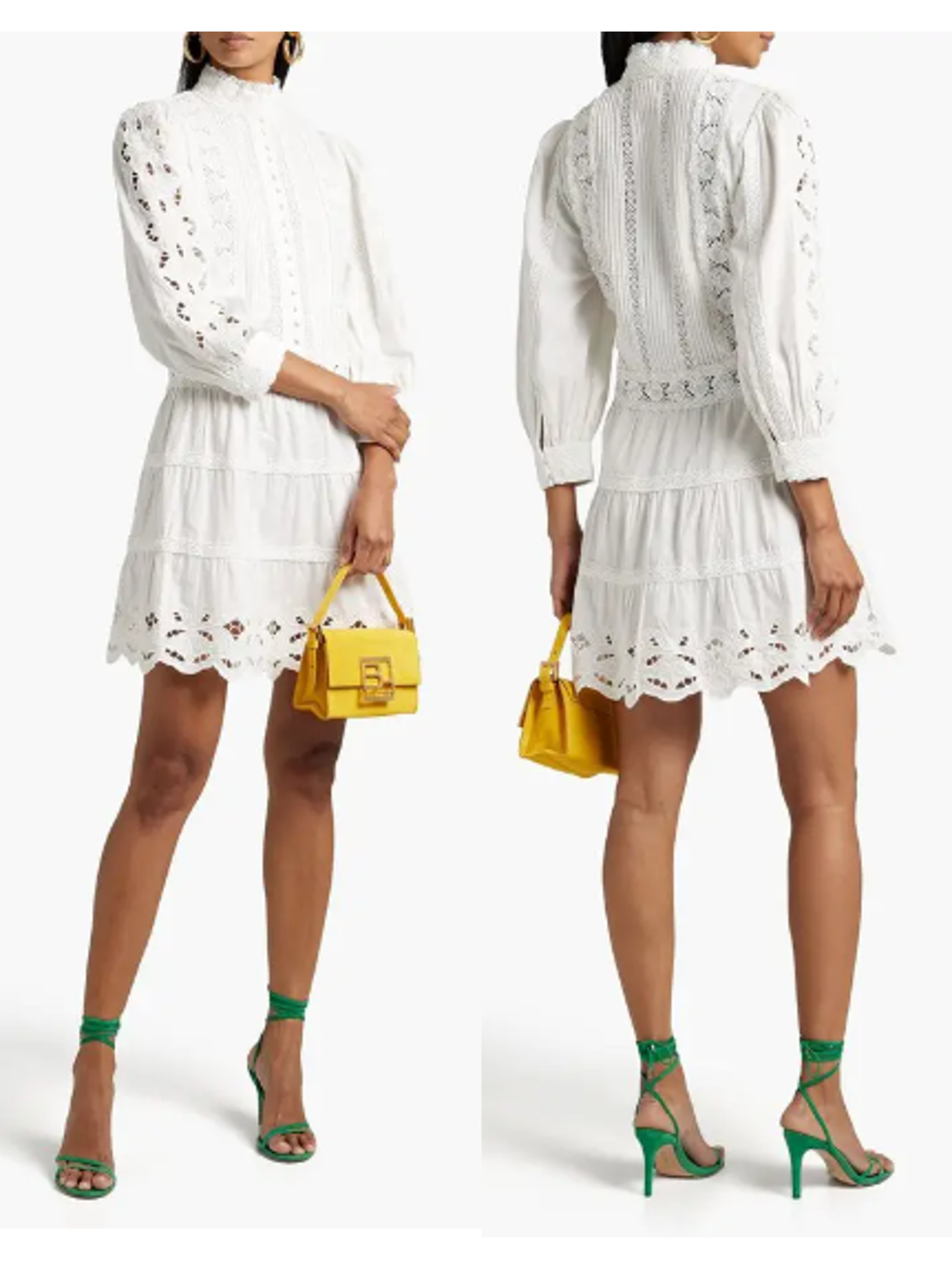 Nwt Alice + Olivia Clark Pintucked Broderie Anglaise Mini Dress White Women's 4